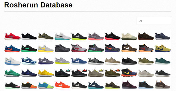 Roshe Run Database - определить оригинальные кроссовки Nike Roshe Run по цвету
